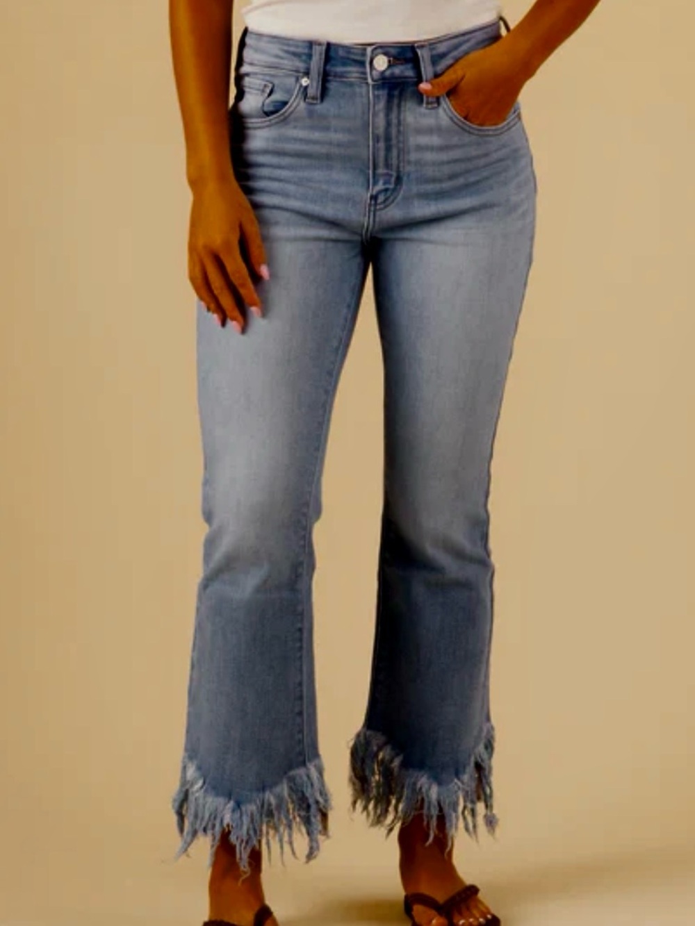 Kancan Arla Cropped Frayed Bootcut Jeans